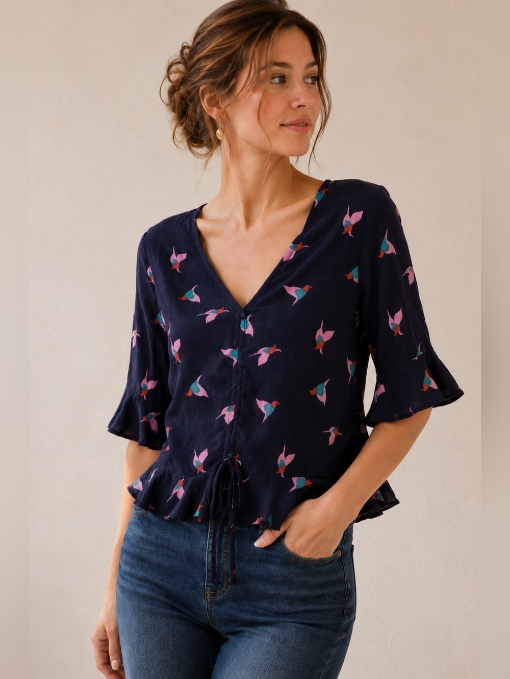 Anthropologie x Elodie Hummingbird Flutter Sleeve Top